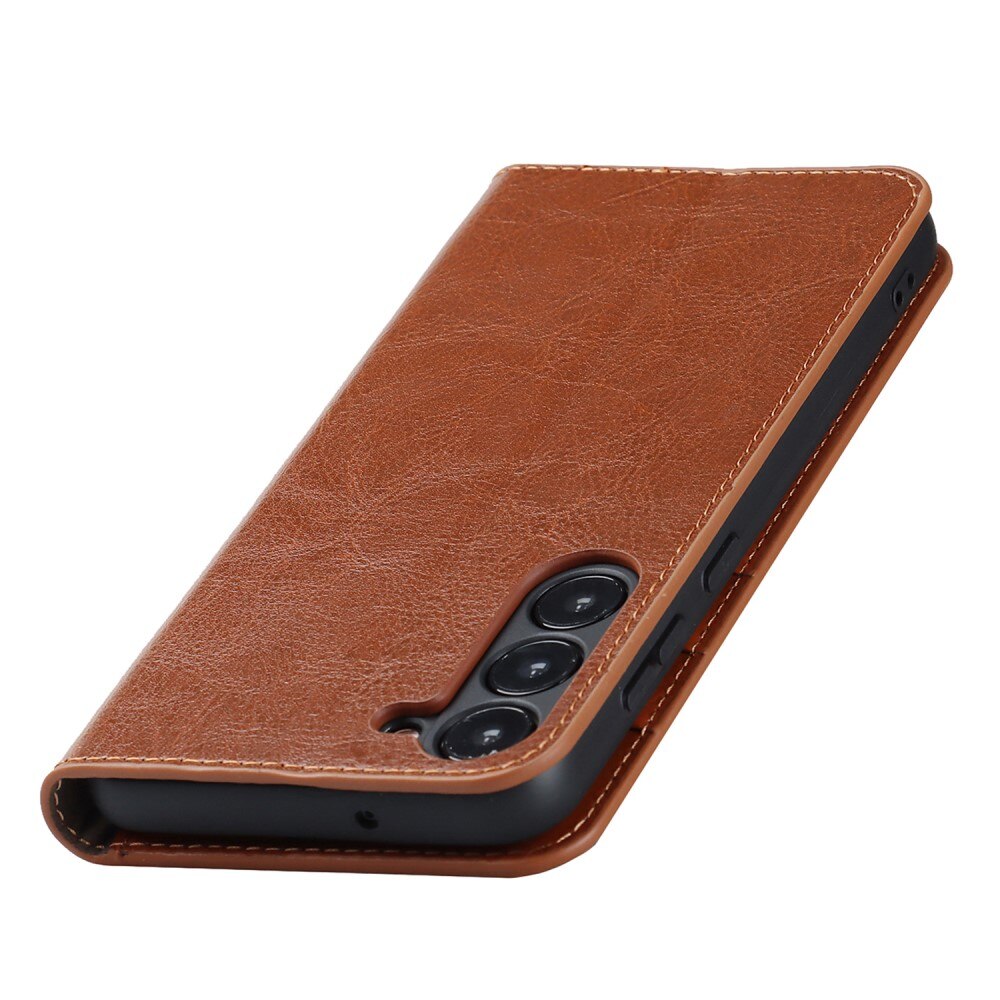 Coque portefeuille en cuir Veritable Samsung Galaxy S23, marron