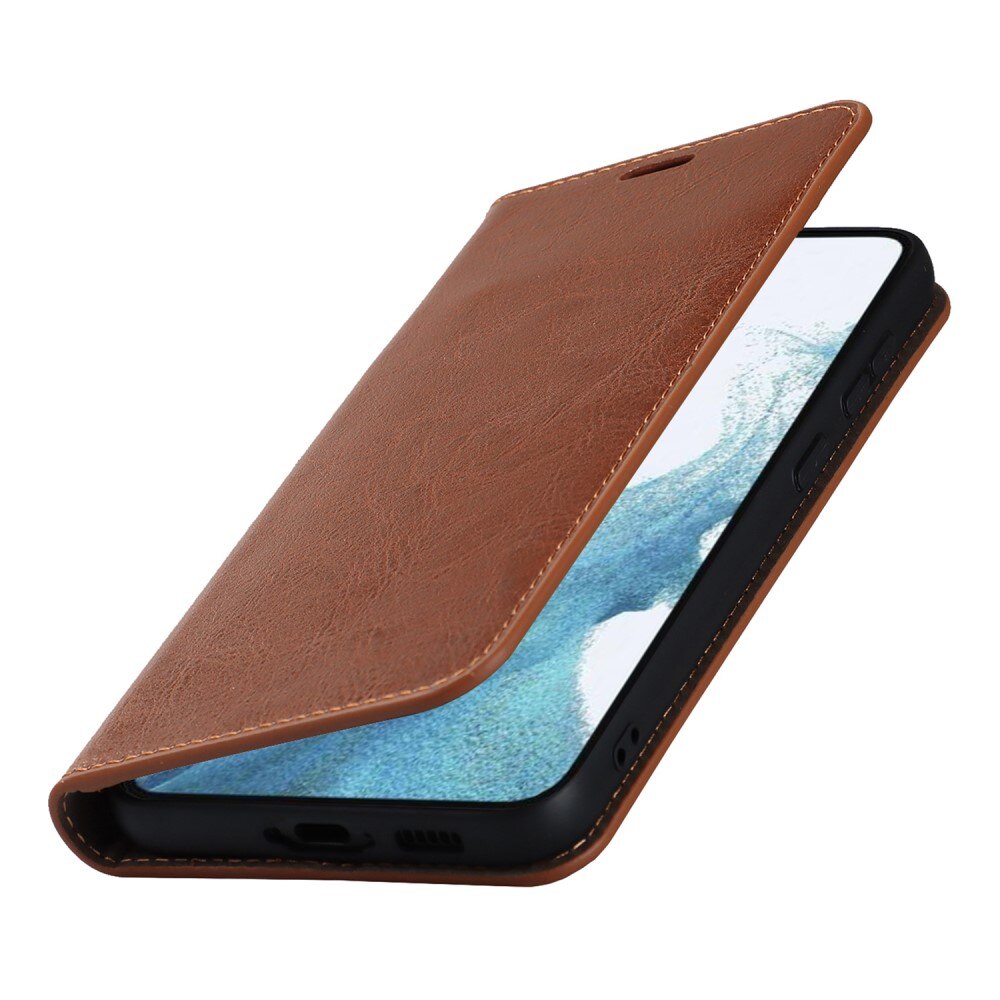 Coque portefeuille en cuir Veritable Samsung Galaxy S23, Marron