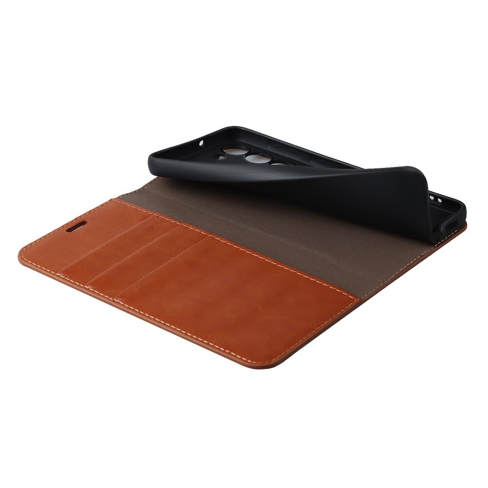 Coque portefeuille en cuir Veritable Samsung Galaxy S23, Marron