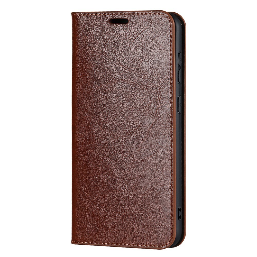 Coque portefeuille en cuir Veritable Samsung Galaxy S23, marron