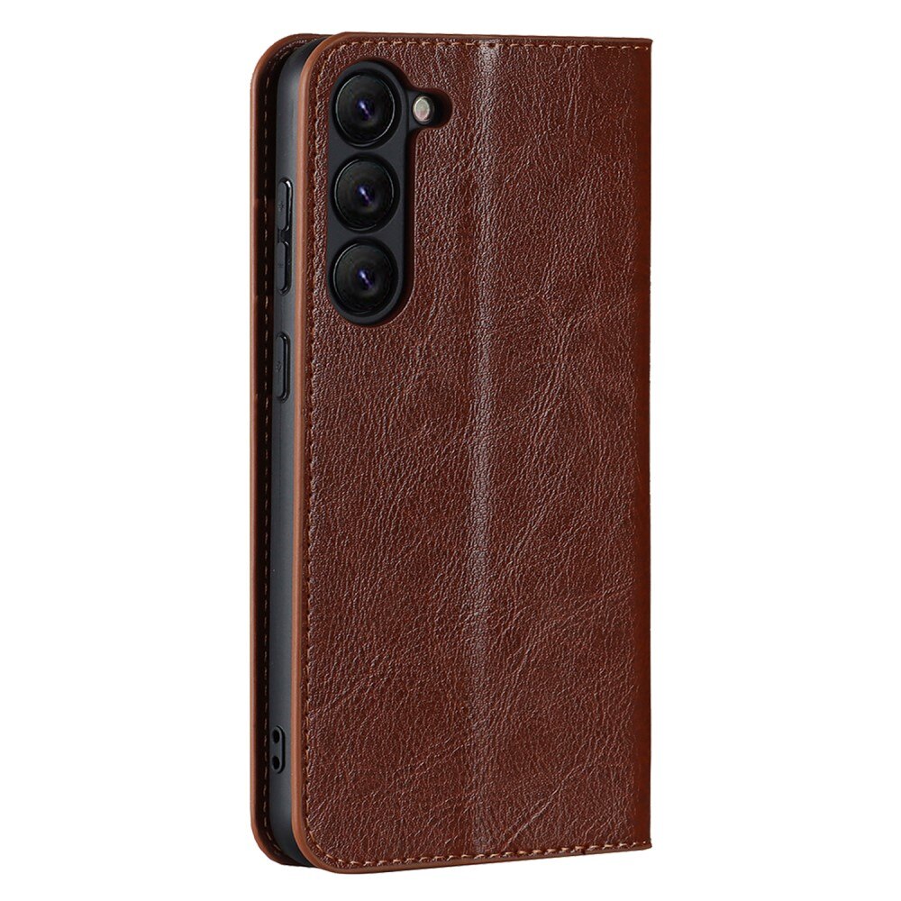 Coque portefeuille en cuir Veritable Samsung Galaxy S23, marron