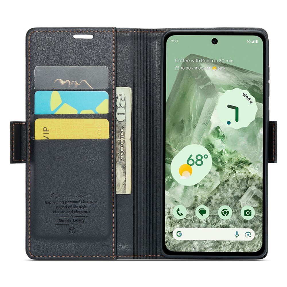 Étui portefeuille mince anti-RFID Google Pixel 8a, Noir