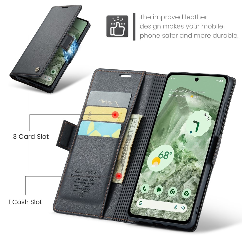 Étui portefeuille mince anti-RFID Google Pixel 8a, Noir