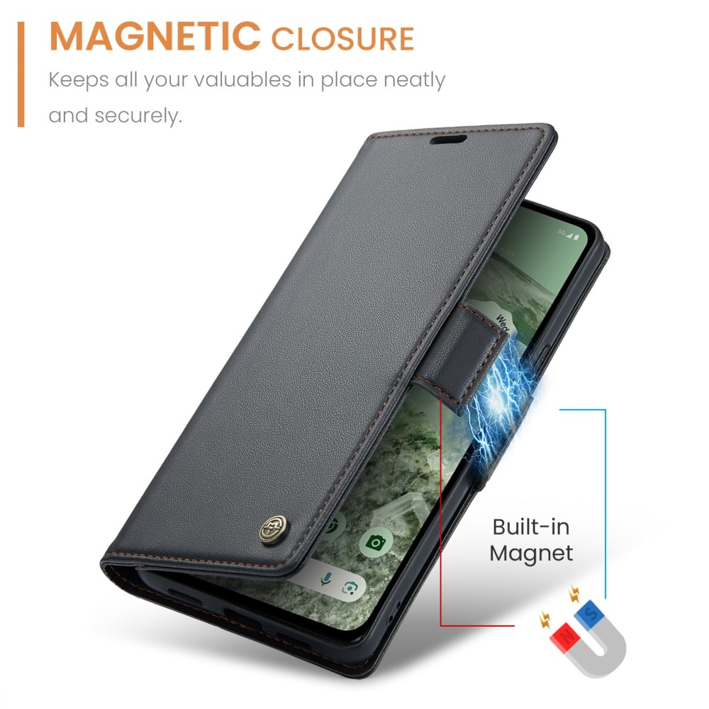 Étui portefeuille mince anti-RFID Google Pixel 8a, noir