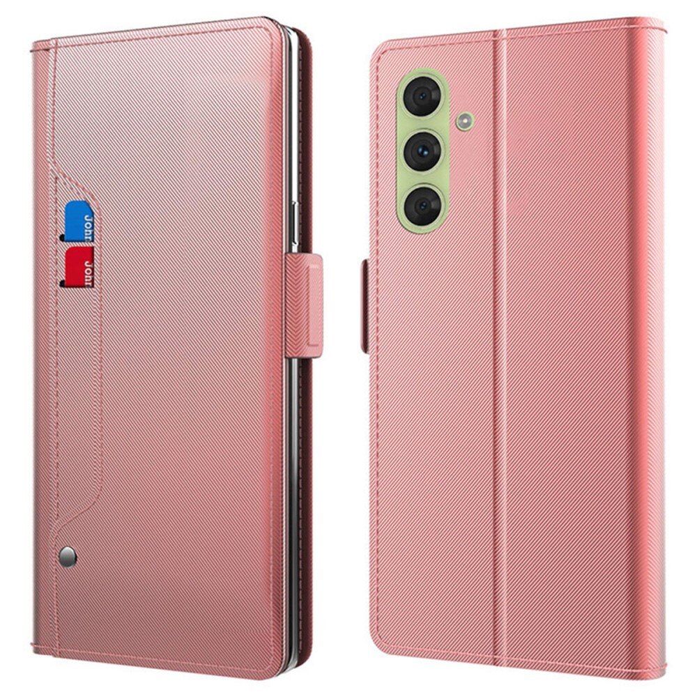 Étui portefeuille Miroir Samsung Galaxy S25, rose doré