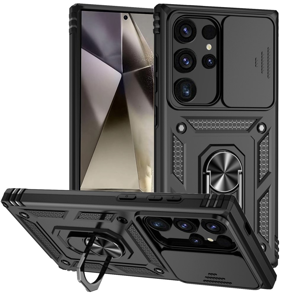 Coque Hybride Ring avec Protège Caméra Samsung Galaxy S24 Ultra, Noir