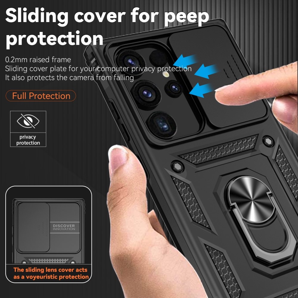 Coque Hybride Ring avec Protège Caméra Samsung Galaxy S24 Ultra, Noir