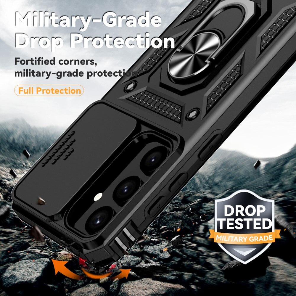 Coque Hybride Ring avec Protège Caméra Samsung Galaxy S24, Noir