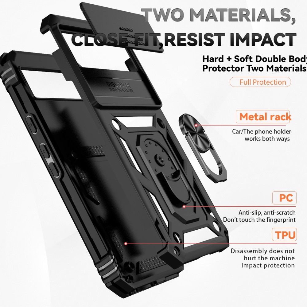 Coque Hybride Ring avec Protège Caméra Google Pixel 8a, Noir