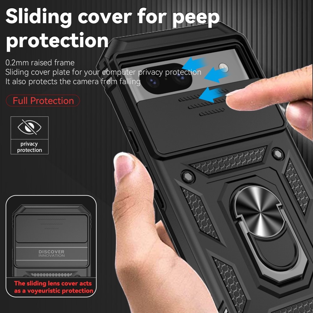 Coque Hybride Ring avec Protège Caméra Google Pixel 8a, Noir