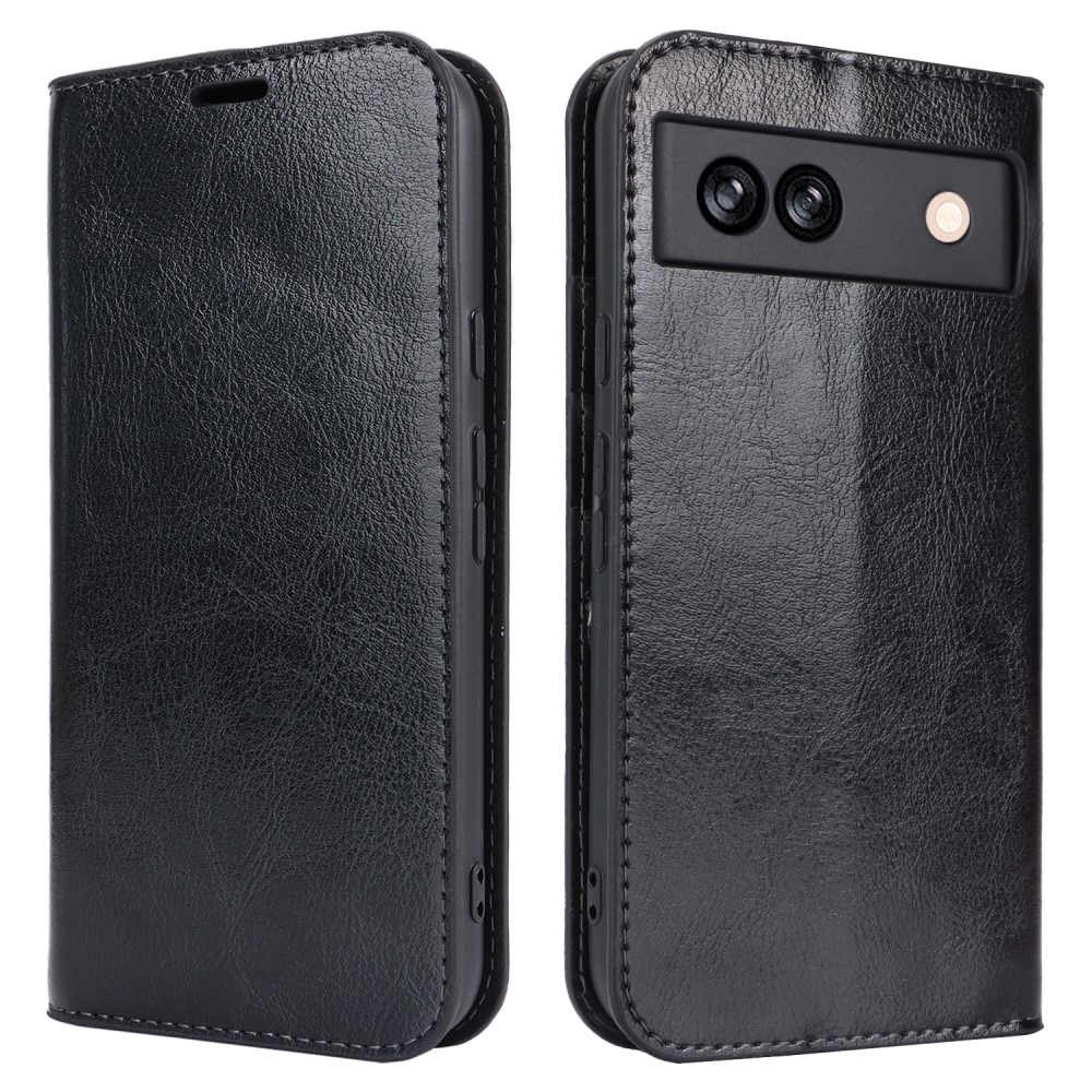Coque portefeuille en cuir Veritable Google Pixel 8a, Noir