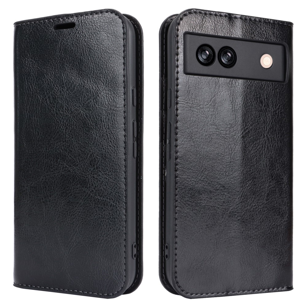 Coque portefeuille en cuir Veritable Google Pixel 8a, noir