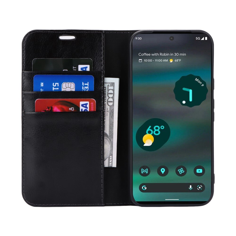 Coque portefeuille en cuir Veritable Google Pixel 8a, Noir