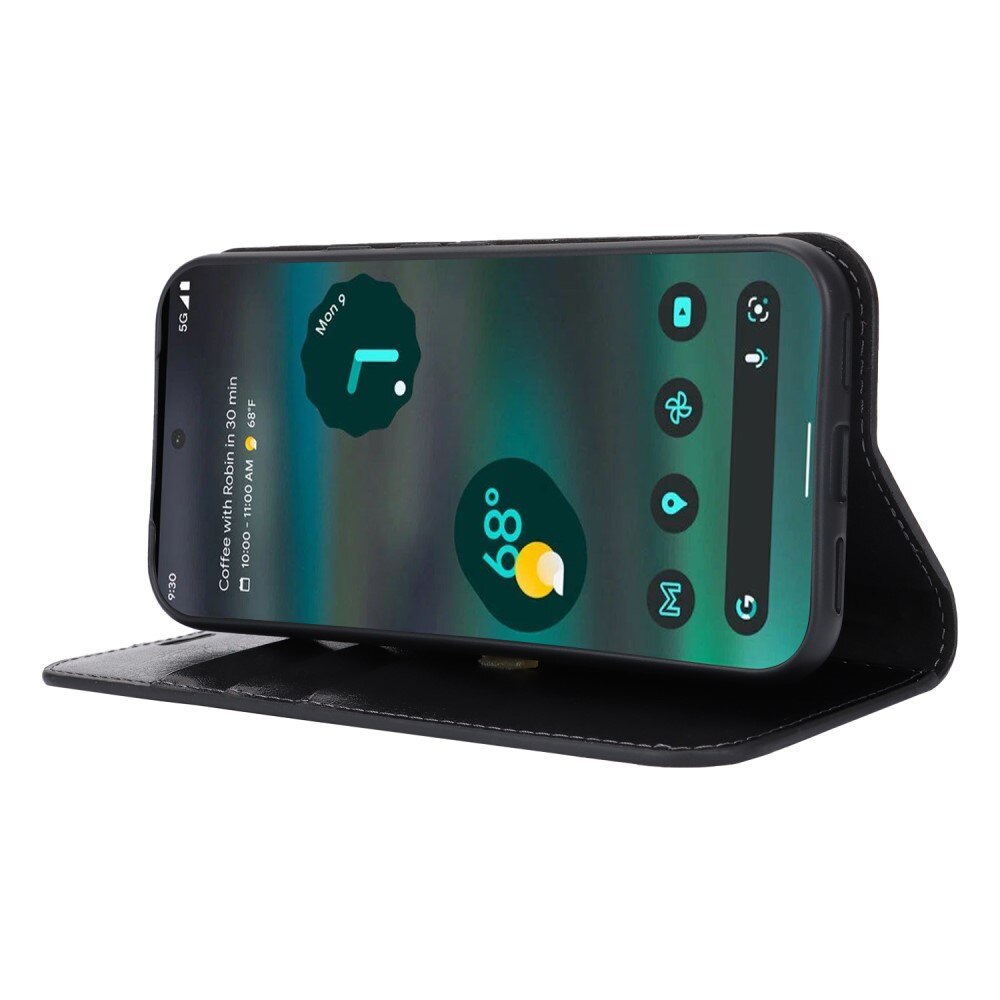 Coque portefeuille en cuir Veritable Google Pixel 8a, Noir