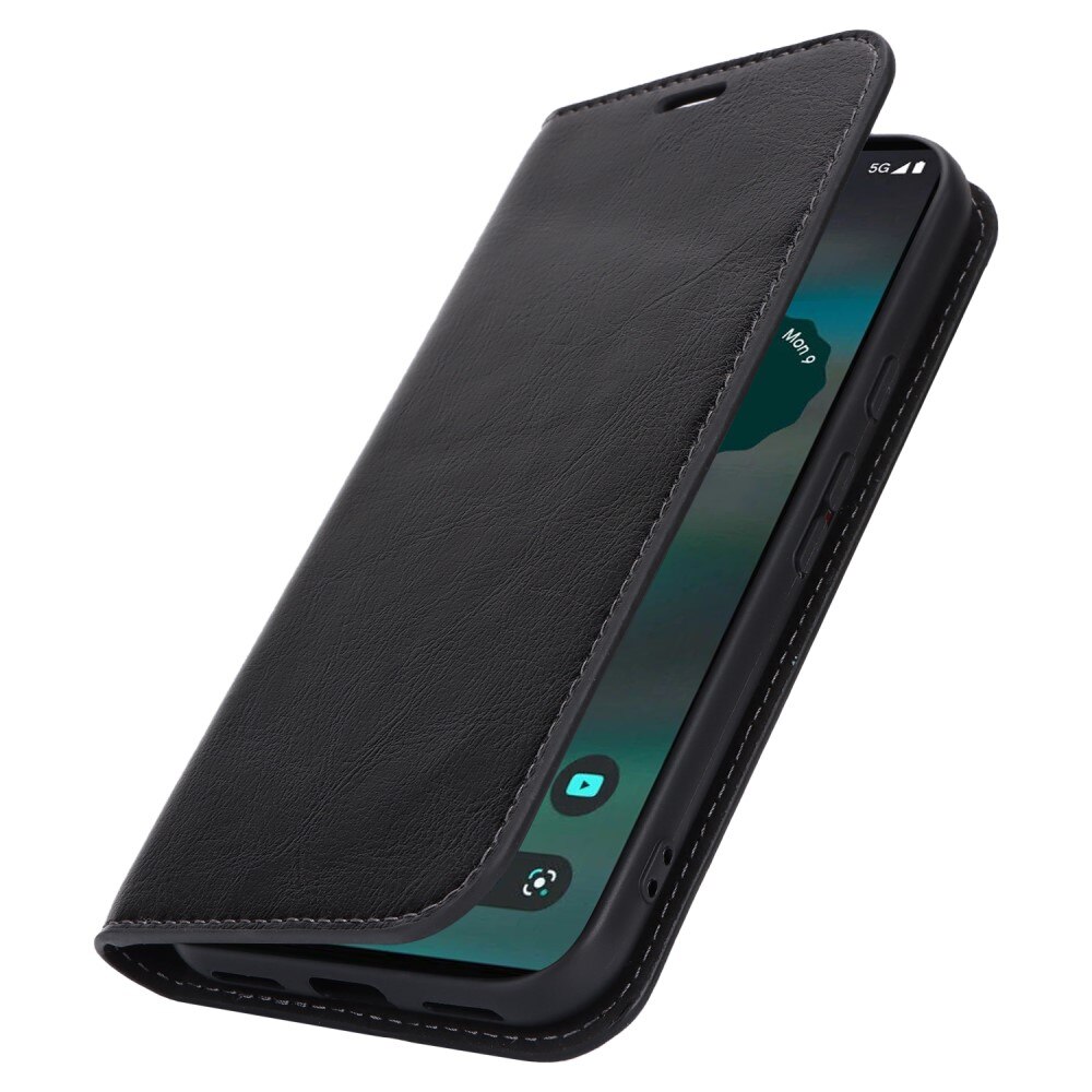 Coque portefeuille en cuir Veritable Google Pixel 8a, noir