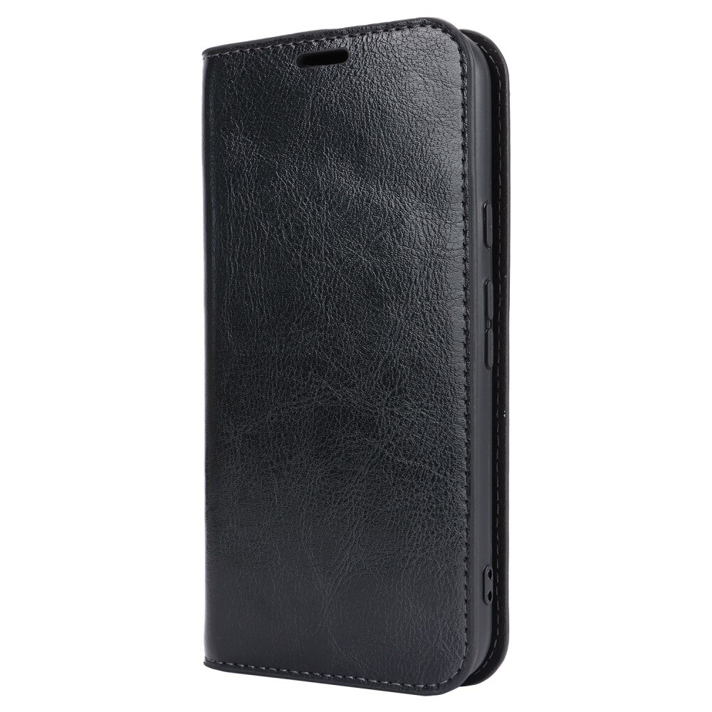 Coque portefeuille en cuir Veritable Google Pixel 8a, noir