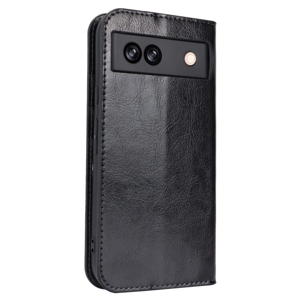 Coque portefeuille en cuir Veritable Google Pixel 8a, Noir