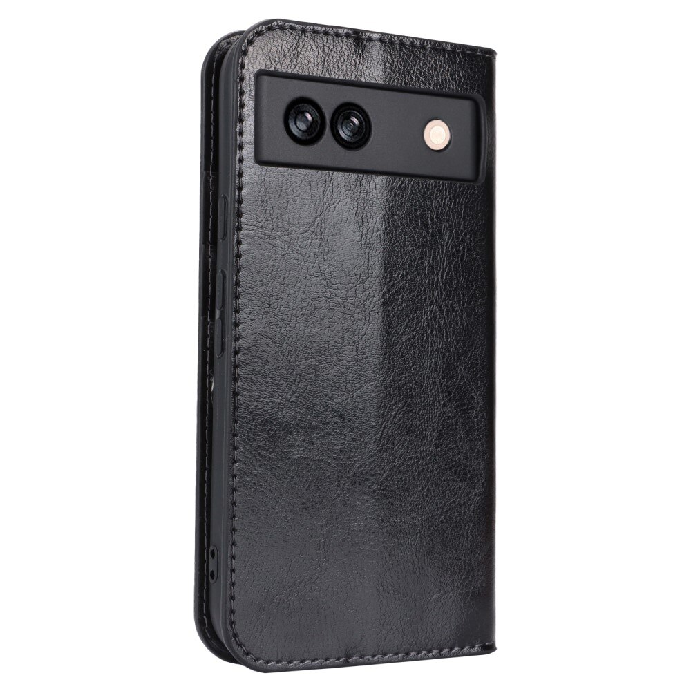 Coque portefeuille en cuir Veritable Google Pixel 8a, noir