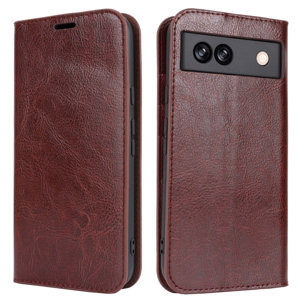 Coque portefeuille en cuir Veritable Google Pixel 8a, Marron foncé