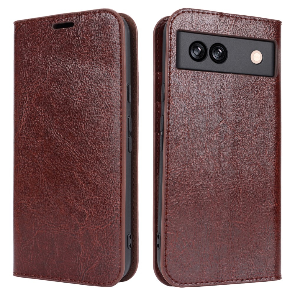 Coque portefeuille en cuir Veritable Google Pixel 8a, marron foncé