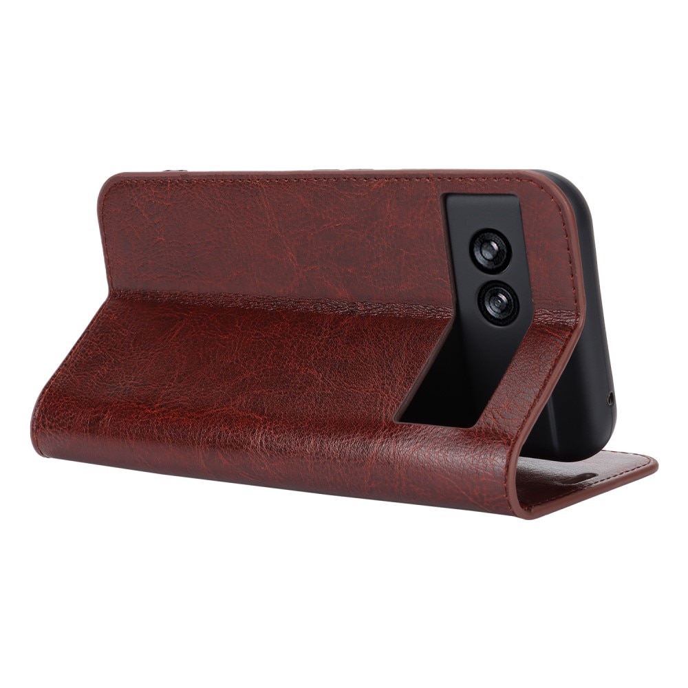 Coque portefeuille en cuir Veritable Google Pixel 8a, Marron foncé