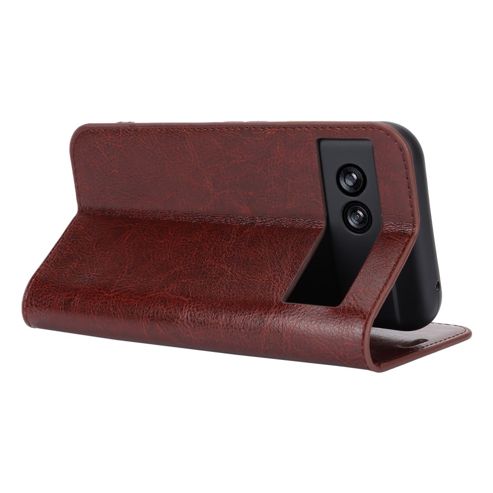 Coque portefeuille en cuir Veritable Google Pixel 8a, marron foncé