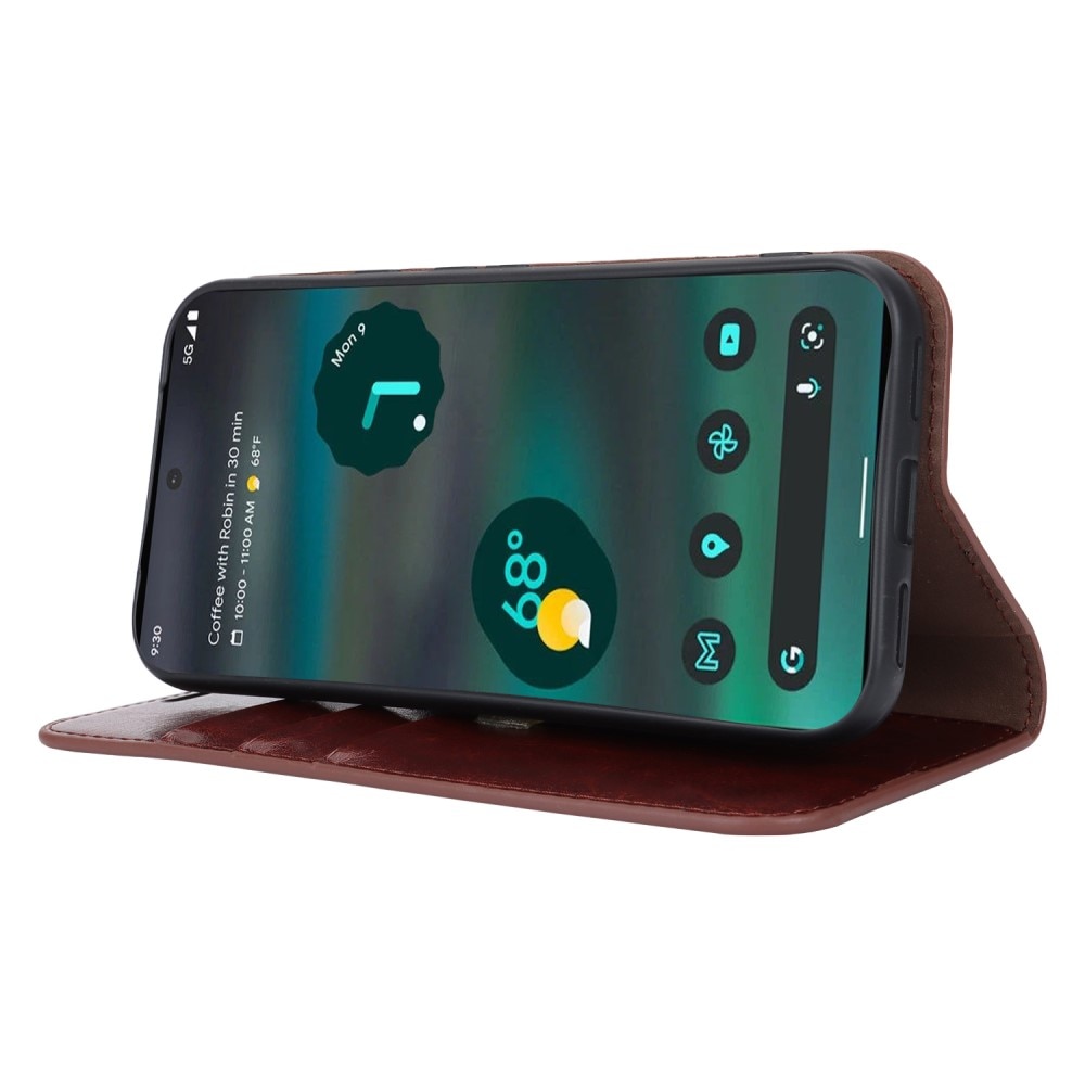 Coque portefeuille en cuir Veritable Google Pixel 8a, marron foncé