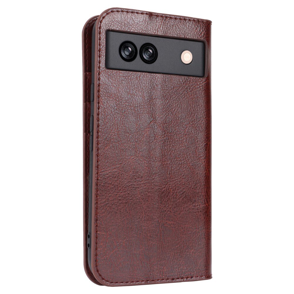 Coque portefeuille en cuir Veritable Google Pixel 8a, Marron foncé