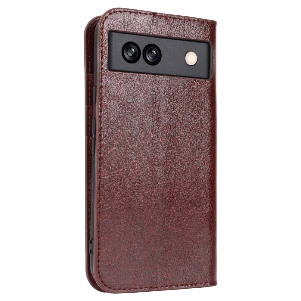 Coque portefeuille en cuir Veritable Google Pixel 8a, marron foncé