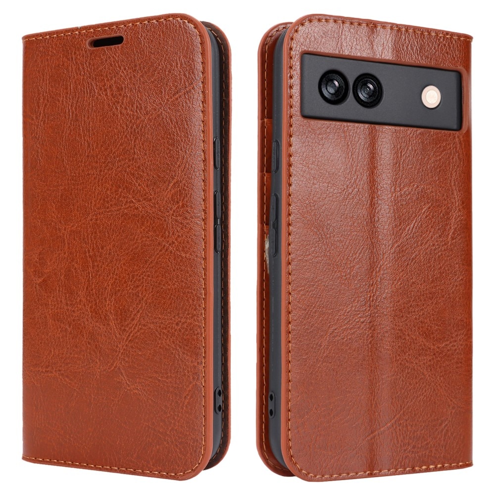 Coque portefeuille en cuir Veritable Google Pixel 8a, Marron