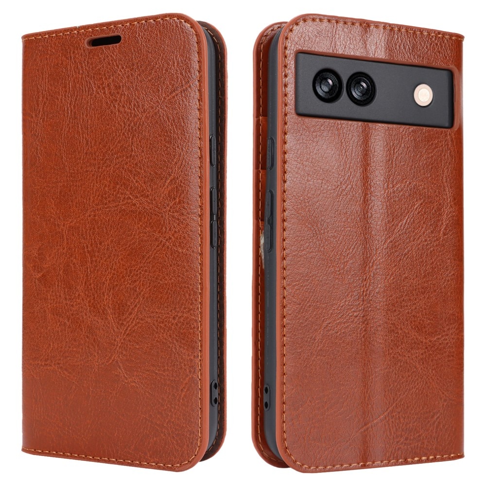 Coque portefeuille en cuir Veritable Google Pixel 8a, marron