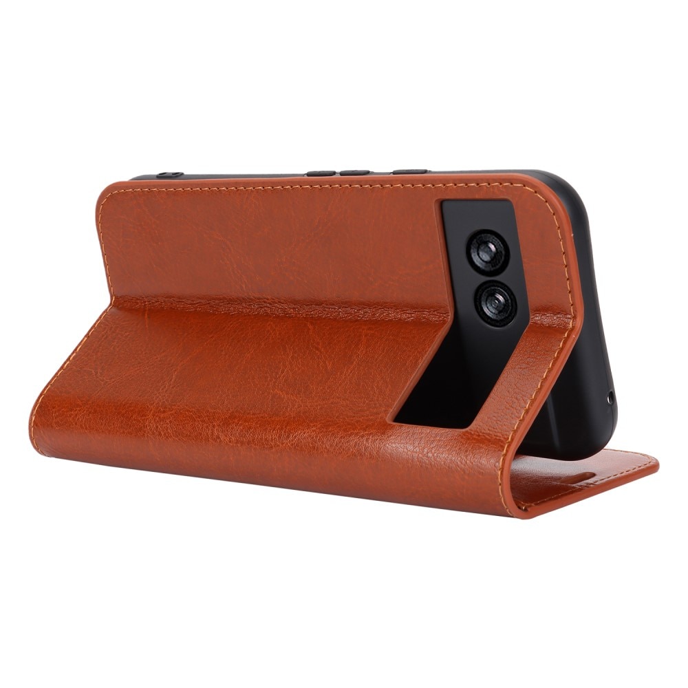 Coque portefeuille en cuir Veritable Google Pixel 8a, marron