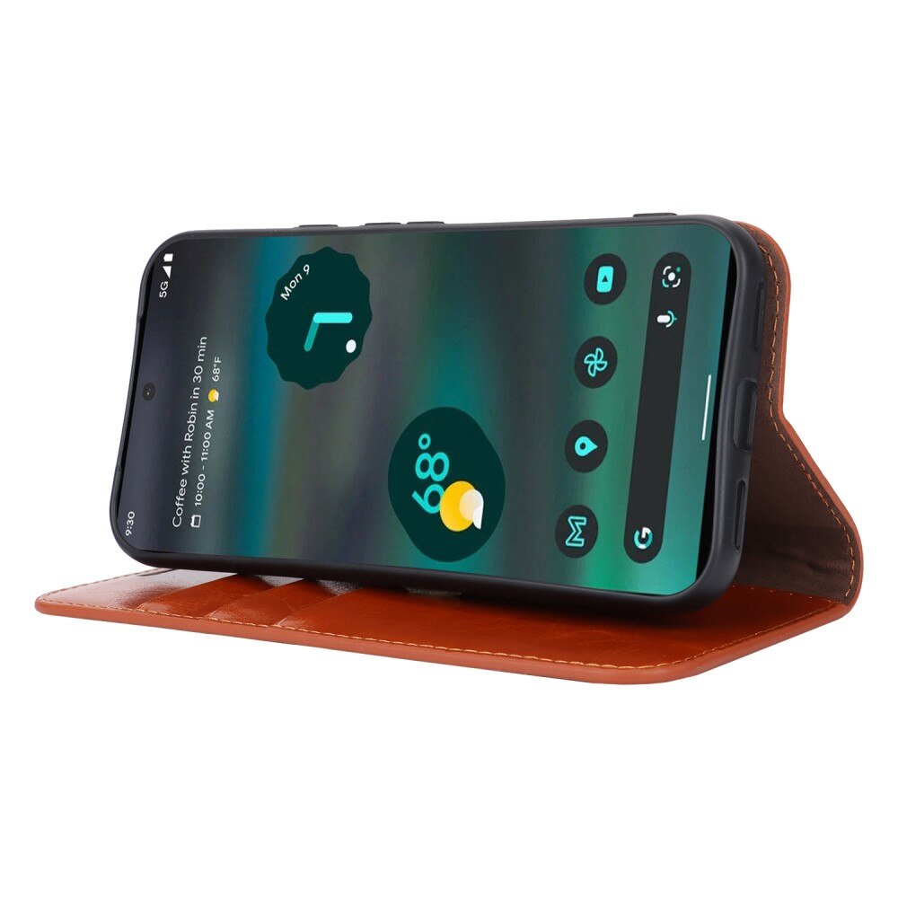Coque portefeuille en cuir Veritable Google Pixel 8a, Marron