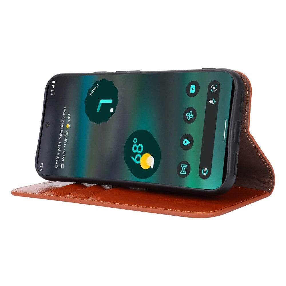 Coque portefeuille en cuir Veritable Google Pixel 8a, marron