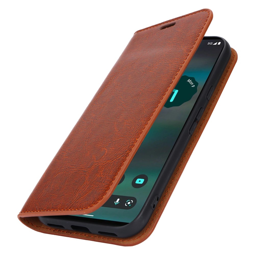 Coque portefeuille en cuir Veritable Google Pixel 8a, marron