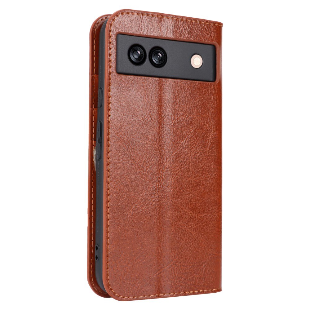 Coque portefeuille en cuir Veritable Google Pixel 8a, marron