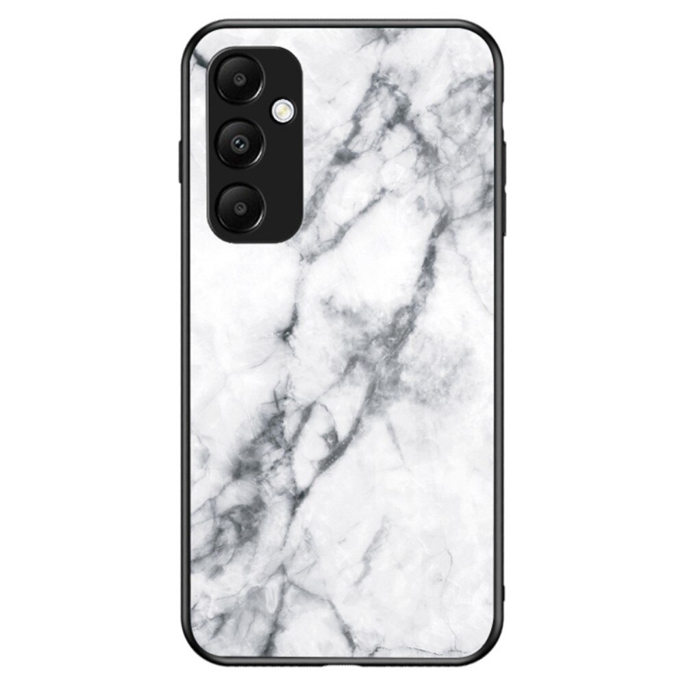 Coque en verre trempé Samsung Galaxy S25, marbre blanc
