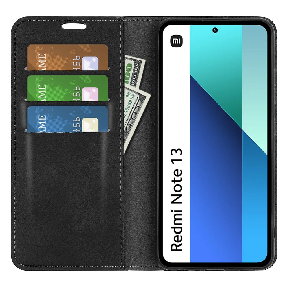 Coque portefeuille mince Xiaomi Redmi Note 13 4G, Noir