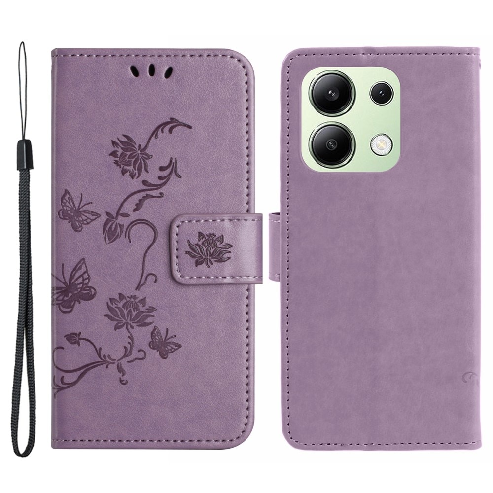 Étui en cuir à papillons pour Xiaomi Redmi Note 13 4G, Violet