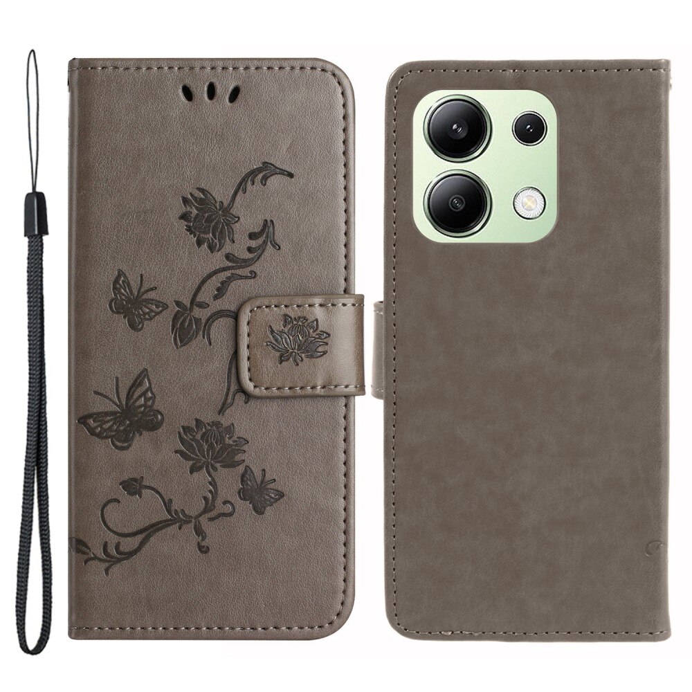 Étui en cuir à papillons pour Xiaomi Redmi Note 13 4G, Gris
