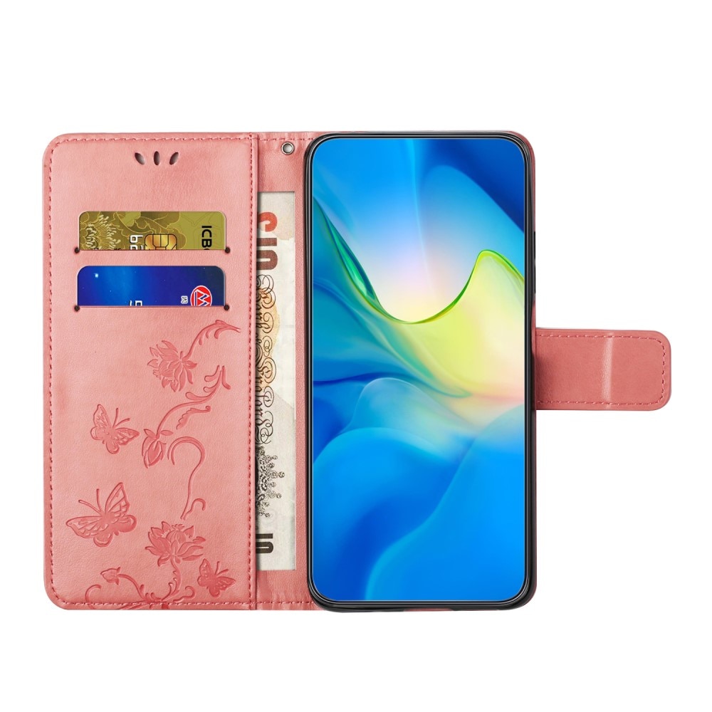 Étui en cuir à papillons pour Xiaomi Redmi Note 13 4G, rose