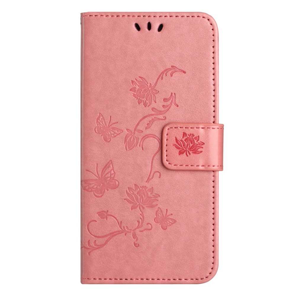 Étui en cuir à papillons pour Xiaomi Redmi Note 13 4G, Rose