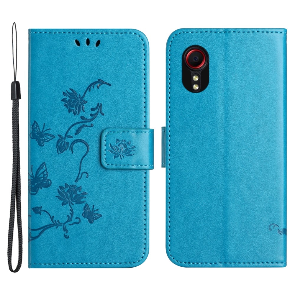 Étui en cuir à papillons pour Samsung Galaxy Xcover 7, bleu