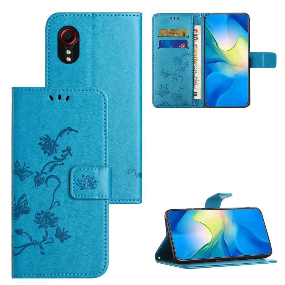 Étui en cuir à papillons pour Samsung Galaxy Xcover 7, bleu