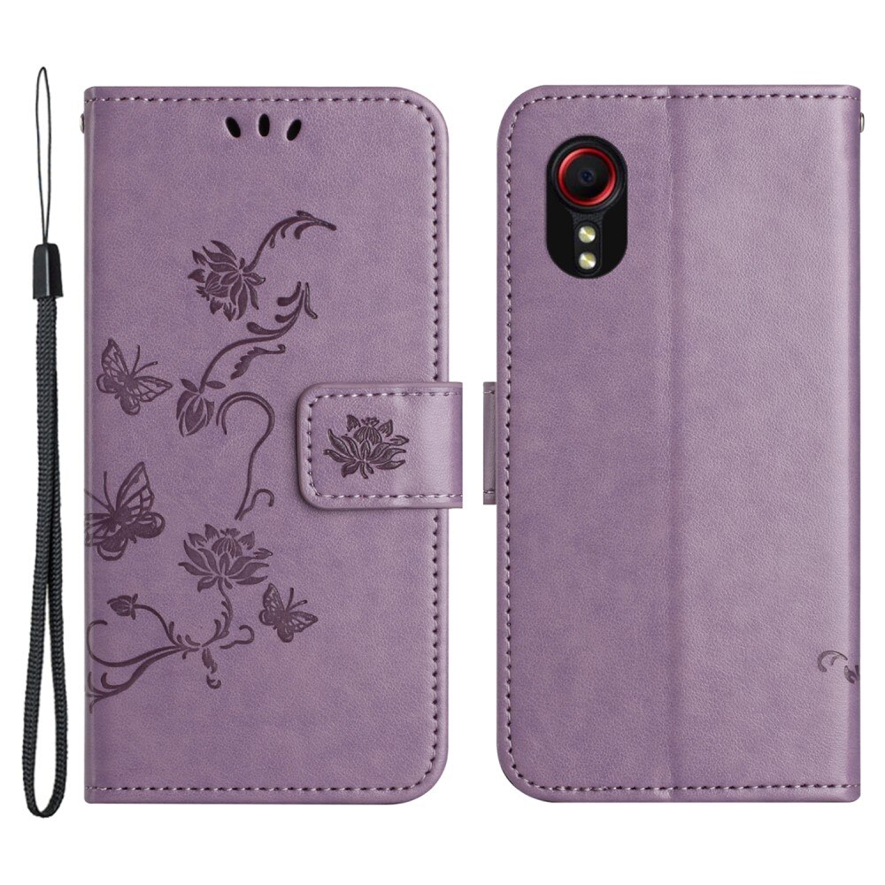 Étui en cuir à papillons pour Samsung Galaxy Xcover 7, violet