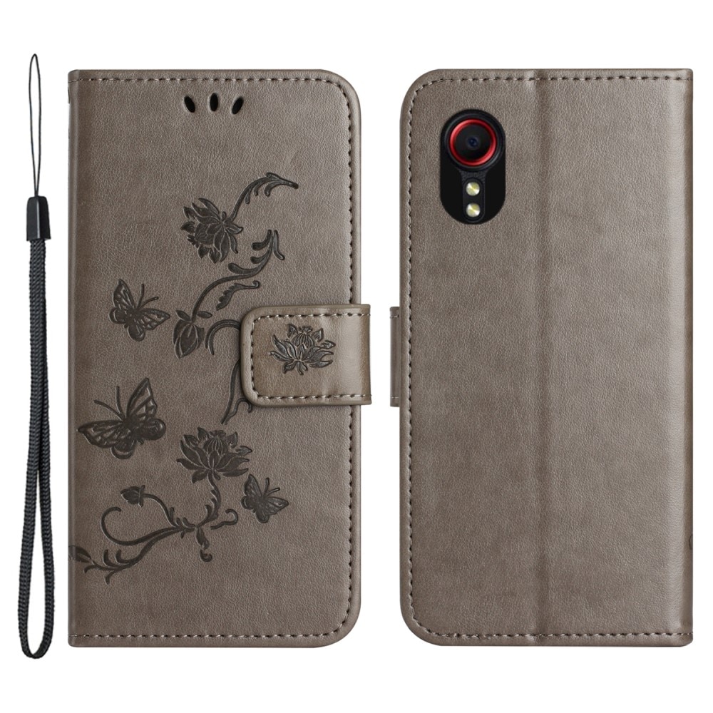 Étui en cuir à papillons pour Samsung Galaxy Xcover 7, Gris