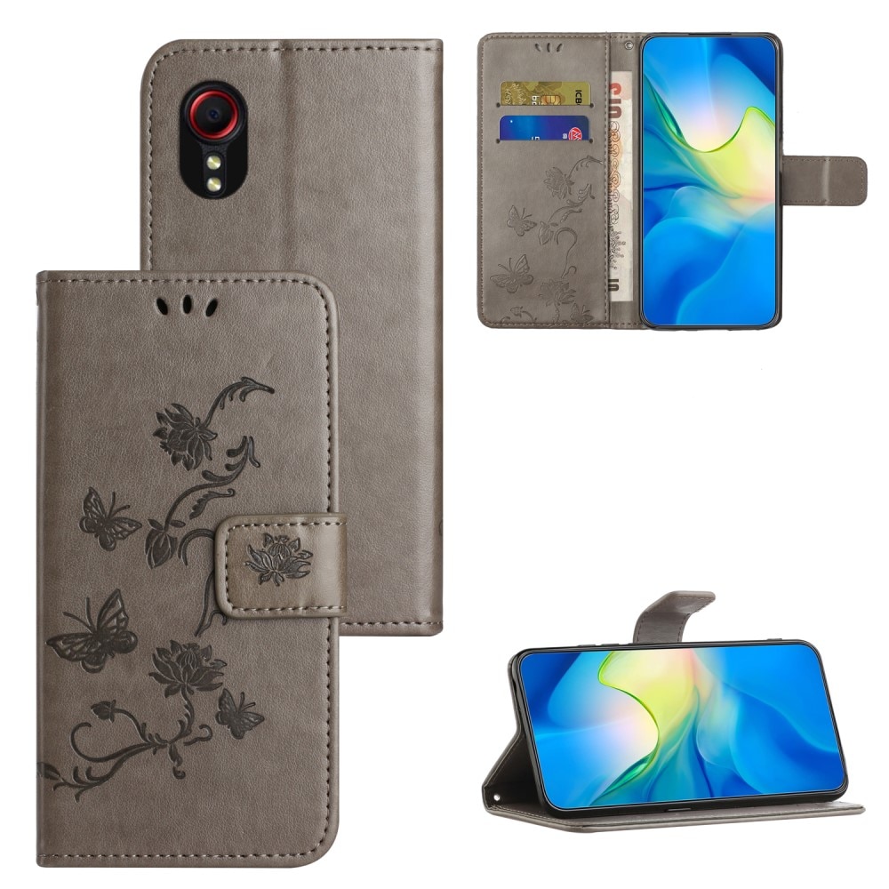 Étui en cuir à papillons pour Samsung Galaxy Xcover 7, Gris
