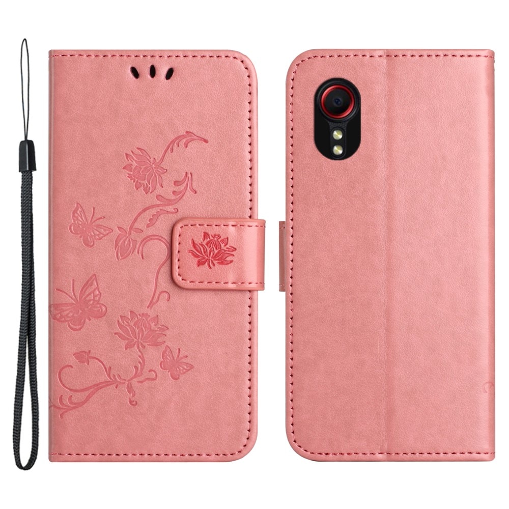 Étui en cuir à papillons pour Samsung Galaxy Xcover 7, rose