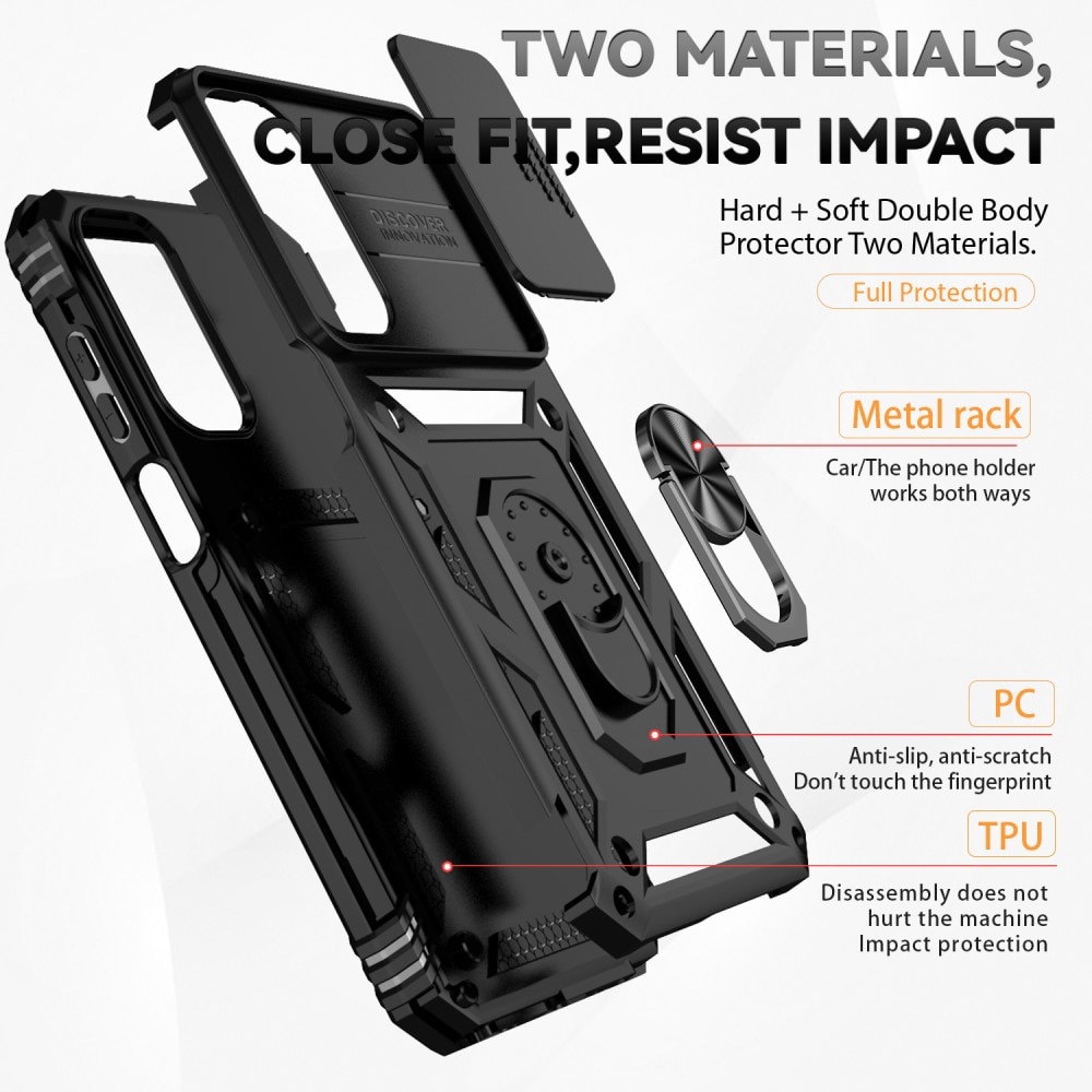 Coque Hybride Ring avec Protège Caméra Samsung Galaxy A55, Noir