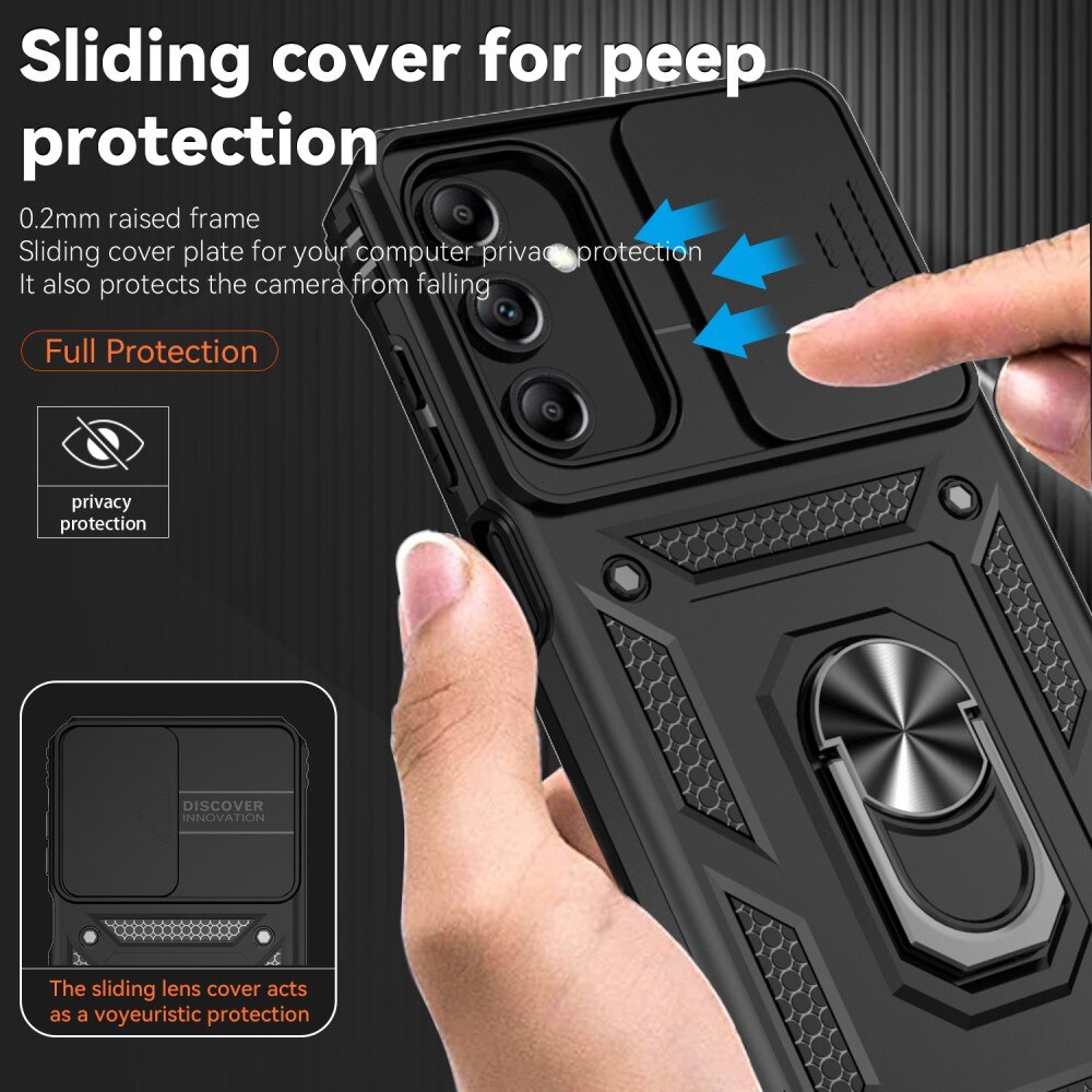 Coque Hybride Ring avec Protège Caméra Samsung Galaxy A55, Noir
